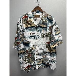 Vintage Santa Button Up Shirt Clearwater Outfitters Beach Boating Mens 2XL XXL